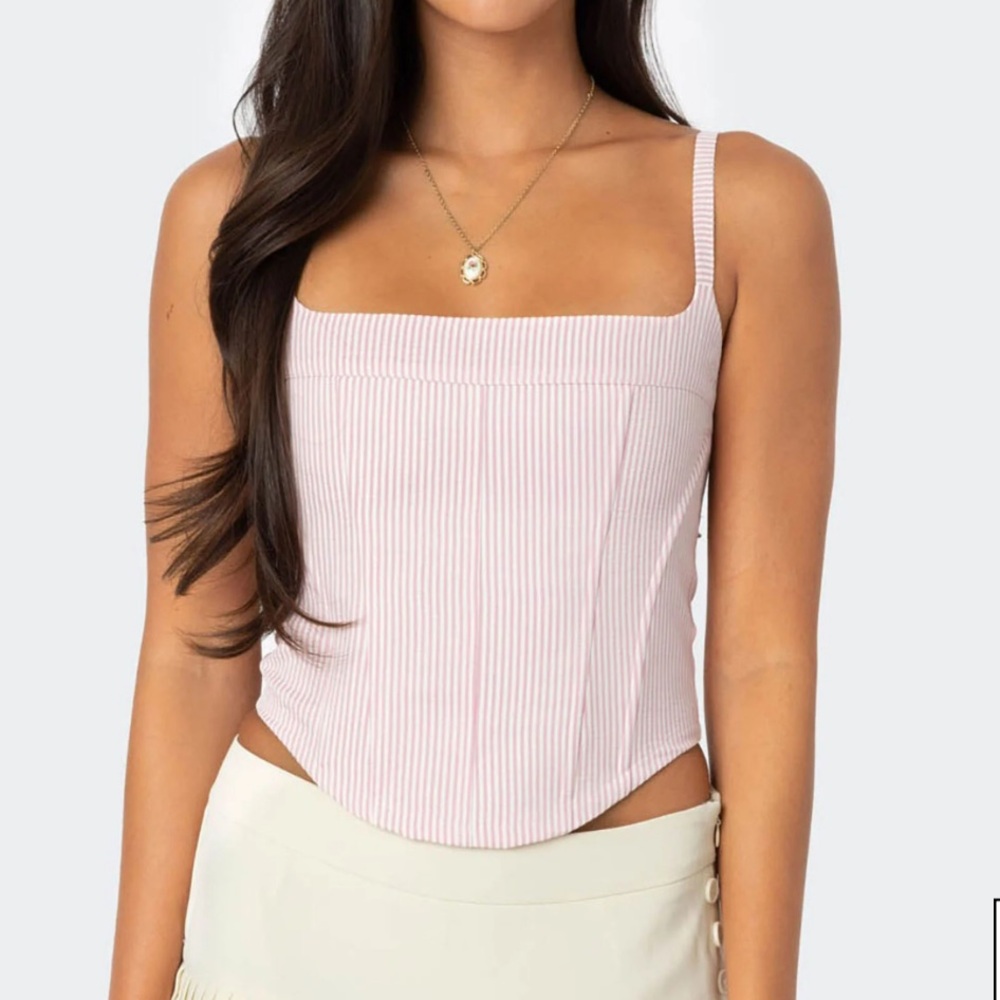 Pink Seersucker Edikted Corset Top